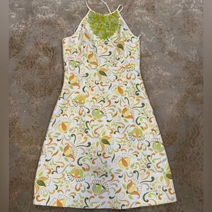Laundry By Shelli Segal White Midi Dress with Green and Yellow Floral Print NWT